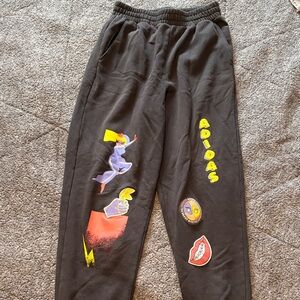 Adidas Kids Black Joggers with Yellow and Red Graphics